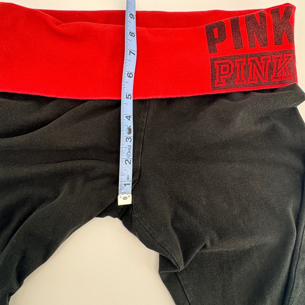 Victoria's Secret PINK Yoga Pants Black Red Foldover Waist Logo Dog Sz M Classic - Picture 5 of 8